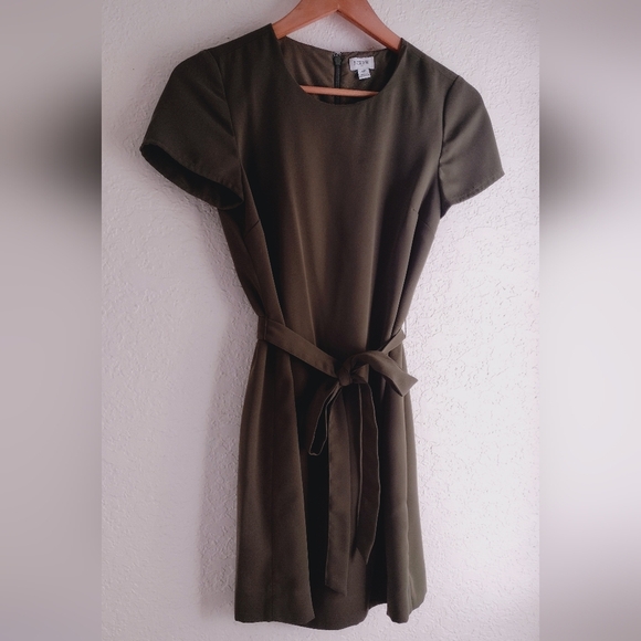 J. Crew Olive Mini Dress with Waist Tie - Picture 3 of 6